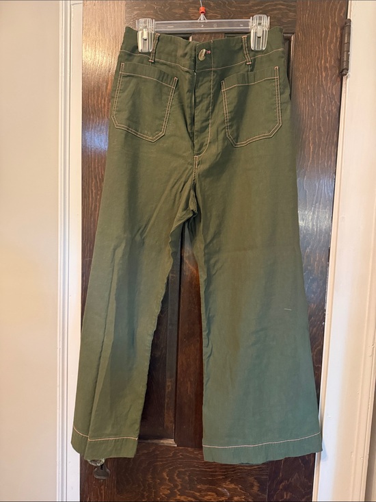 Maeve Pants - Maeve Olive Wide-Leg Cropped Chino with Contrast Stitching